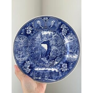 Vintage Jonroth Staffordshire Blue Transferware Plate Natural Bridge Virginia